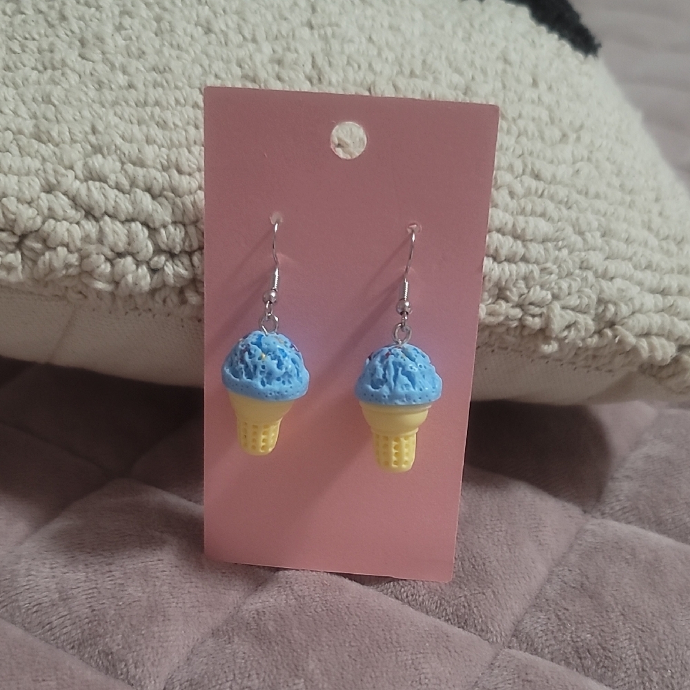 Blue Berry  and Yellow Ice Cream Cone Earrings